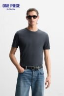 Zara INTERLOCK BASIC T-SHIRT - one Piece | Charcoal grey