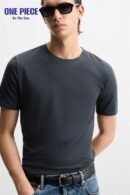 Zara INTERLOCK BASIC T-SHIRT - one Piece | Charcoal grey
