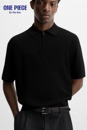 PEARL KNIT POLO SHIRT WITH ZIP Zara-Black