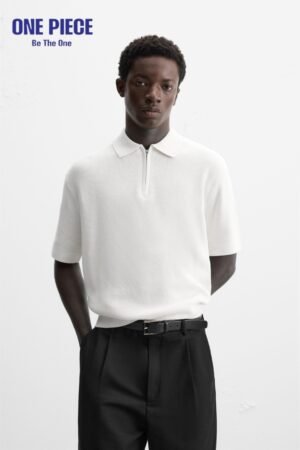 PEARL KNIT POLO SHIRT WITH ZIP Zara-White