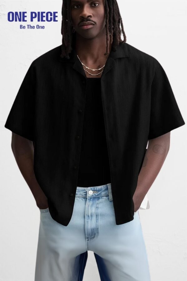 Zara STRIPED JACQUARD SHIRT - Black