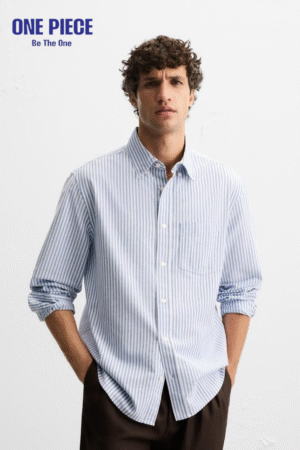 ZARA TEXTURED OXFORD SHIRT | White / Sky blue