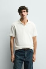 VERTICAL TEXTURE POLO SHIRT Oyster-white - Image 4
