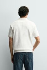 VERTICAL TEXTURE POLO SHIRT Oyster-white - Image 5
