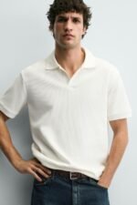VERTICAL TEXTURE POLO SHIRT Oyster-white - Image 7