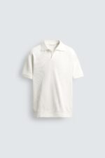 VERTICAL TEXTURE POLO SHIRT Oyster-white - Image 8