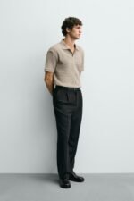 VERTICAL TEXTURE POLO SHIRT Camel - Image 4
