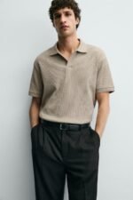 VERTICAL TEXTURE POLO SHIRT Camel - Image 5