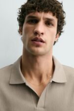 VERTICAL TEXTURE POLO SHIRT Camel - Image 6