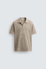 VERTICAL TEXTURE POLO SHIRT Camel - Image 7