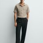 VERTICAL TEXTURE POLO SHIRT Camel