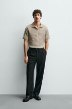 VERTICAL TEXTURE POLO SHIRT Camel