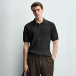RIBBED KNIT POLO SHIRT Charcoal Black