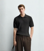 RIBBED KNIT POLO SHIRT Charcoal Black