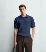 RIBBED KNIT POLO SHIRT Navy Blue