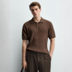 RIBBED KNIT POLO SHIRT Chocolate Brown
