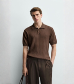 RIBBED KNIT POLO SHIRT Chocolate Brown