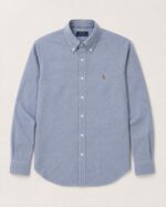 قميص Polo Ralph Lauren أوكسفورد أزرق متوسط — منظر أمامي