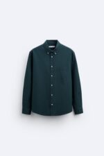 قميص ZARA أوكسفورد أخضر داكن — منظر أمامي